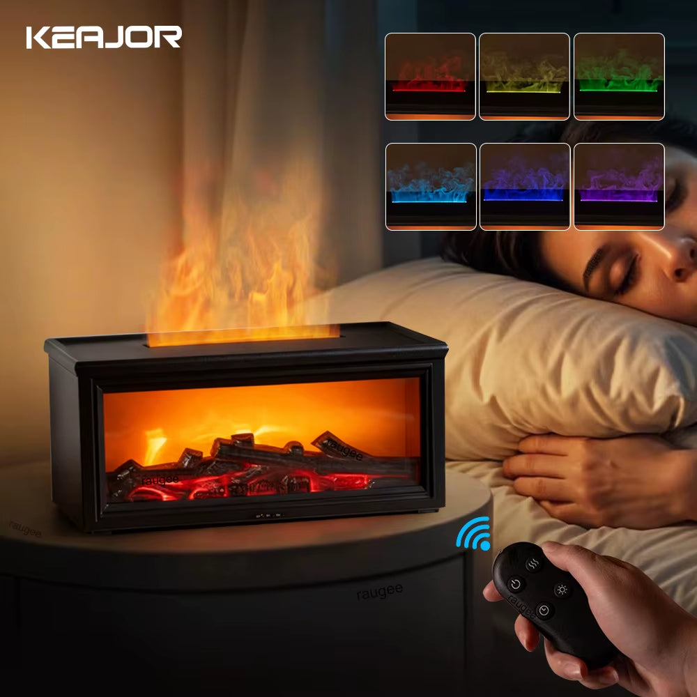 Aroma Air Humidifier Flame Fireplace Essential Oil Diffuser Desktop USB Cool Mist Maker Ultrasonic Aroma Diffuser with Remote